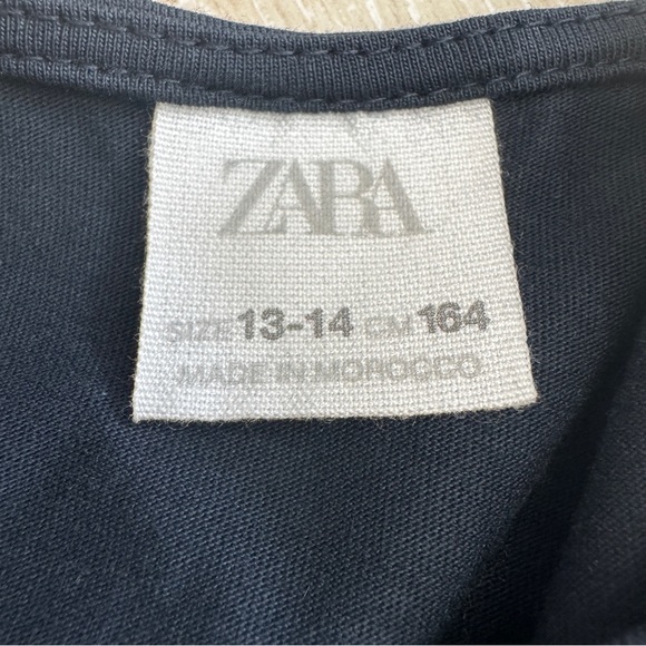 Zara Girls Navy Blue Silky Bubble Sleeve Cotton Top - Picture 3 of 4